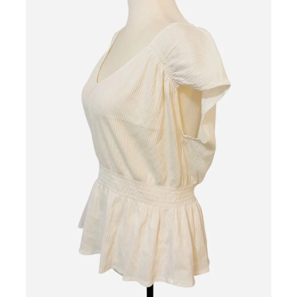 Old Navy Large White Textured Peplum V Neck Cap Sleeve Top Women's - Picture 5 of 9